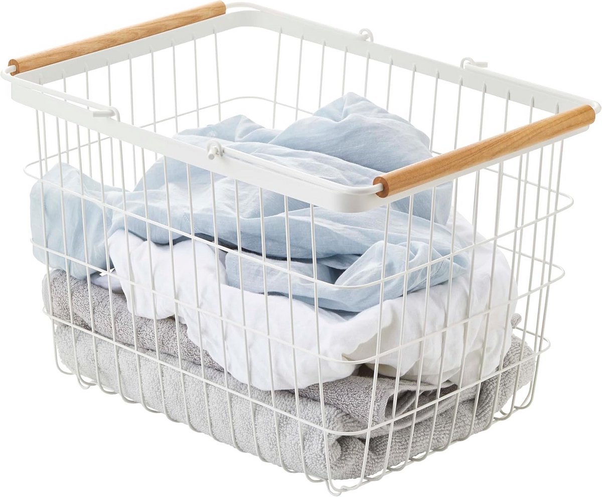 Wasmand M Wit Staal en Hout voor de Was