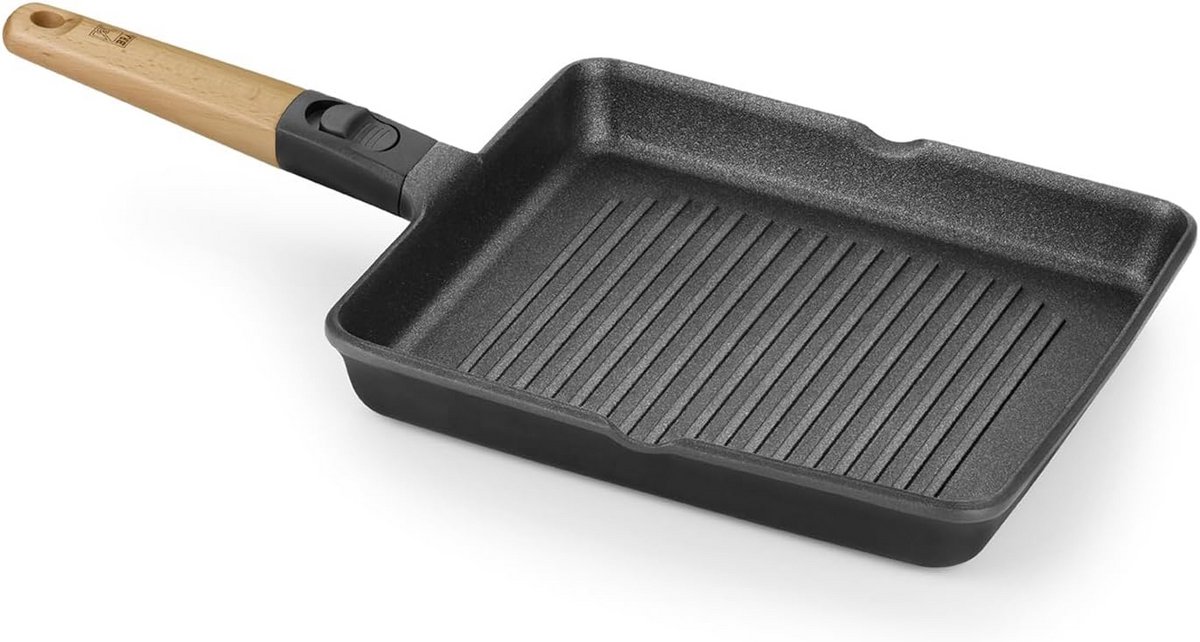Gietijzeren Grillpan met Verwijderbaar Handvat, 28 cm, Anti-aanbak