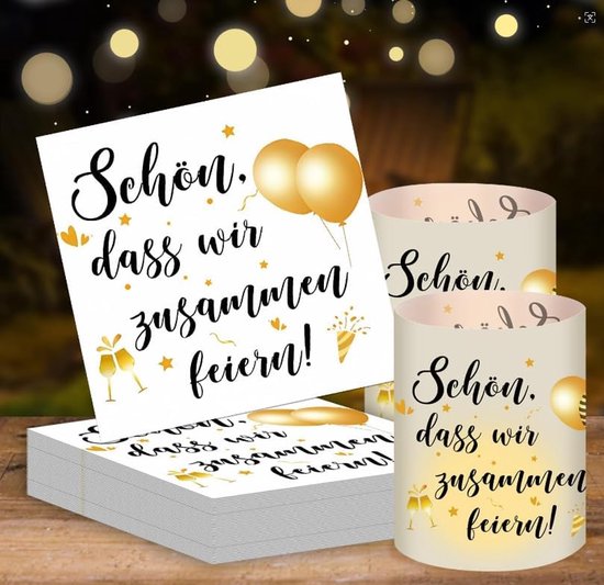 56 stuks tafeldecoratie voor verjaardag - 16 windlichten en 40 servetten met spreuken - mooi - bruiloftsdecoratie - oudejaarsavond - feest