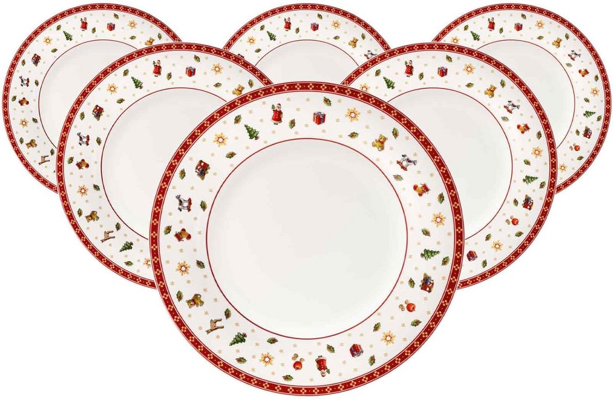 Set van 6 Elegante Porseleinen Dinerborden Kerstdesign Vaatwasmachinebestendig