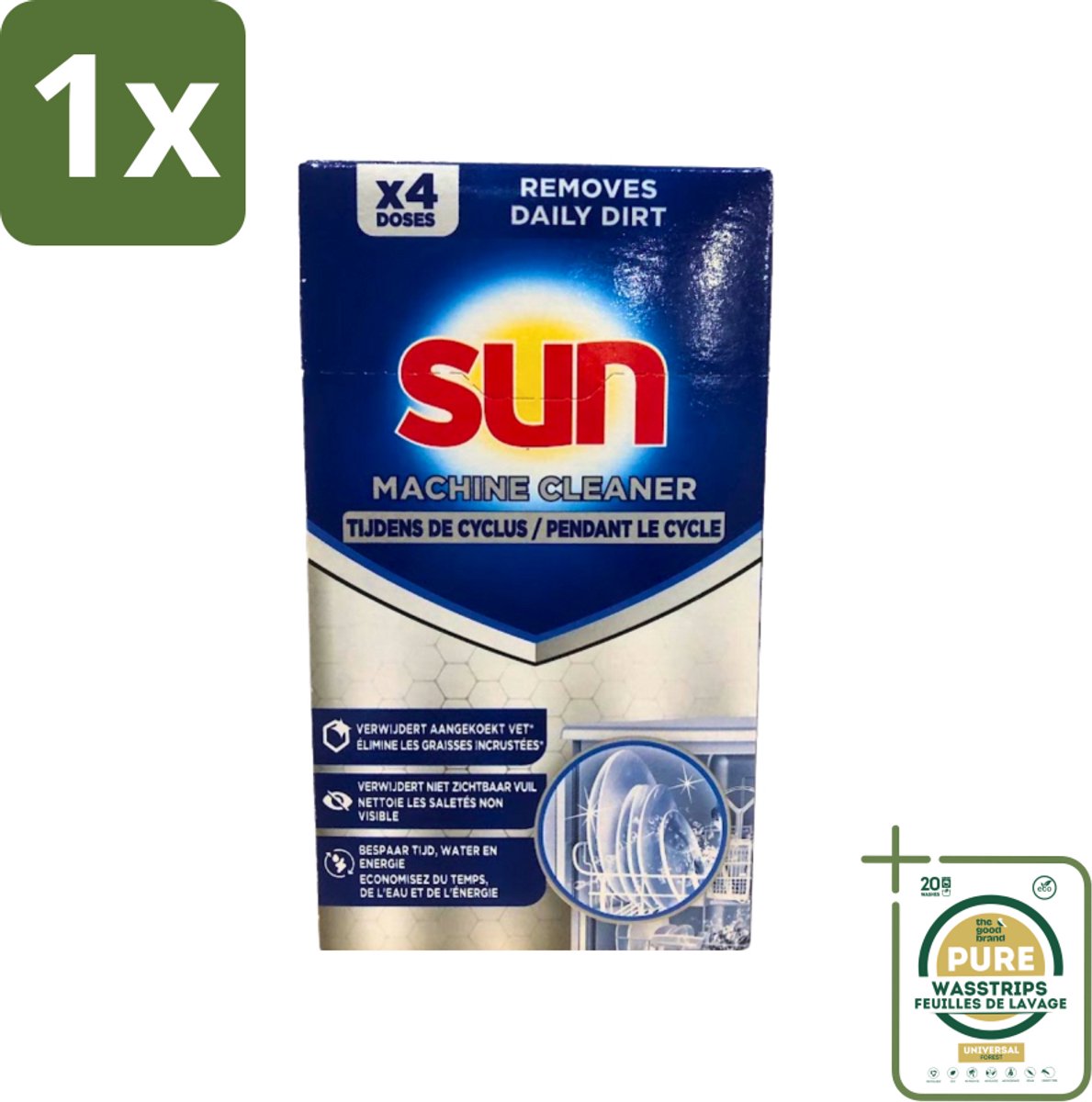1 x Sun - Machine Cleaner - In-Wash - Vaatwasmachinereiniger - 4 Wasbeurten- Vaatwasmachine Reiniger - Vaatwasmachine Ontkalken - Vaatwasmachine Ontvetten - Vaatwasmachine Reinigen - Vaatwasmachine Hygiëne