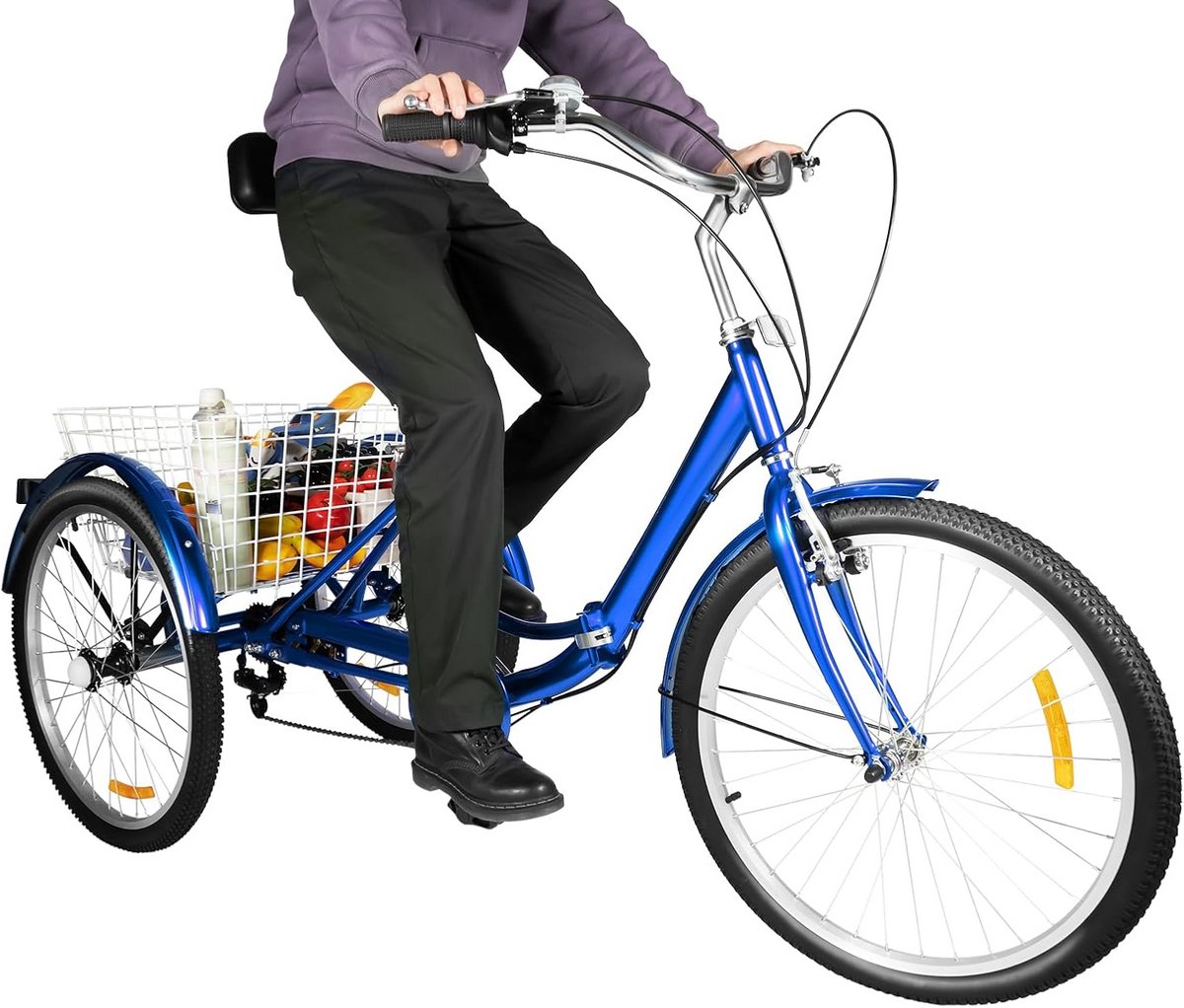 Opvouwbare Driewieler voor Volwassenen 24 Inch met 7 Versnellingen en Boodschappenmand