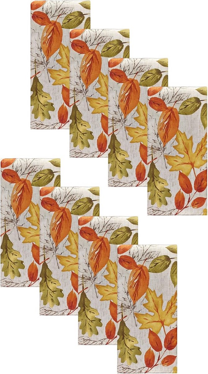 Set van 8 Stoffen Servetten - Herfstdecoratie met Bladerenprint - 43x43 cm