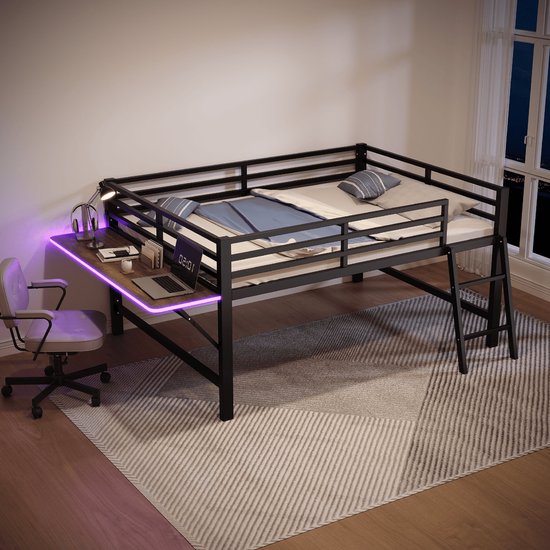 Strovea Half Hoogslaper 140x200 Cm Metalen Bed Met Inklapbaar Bureau 