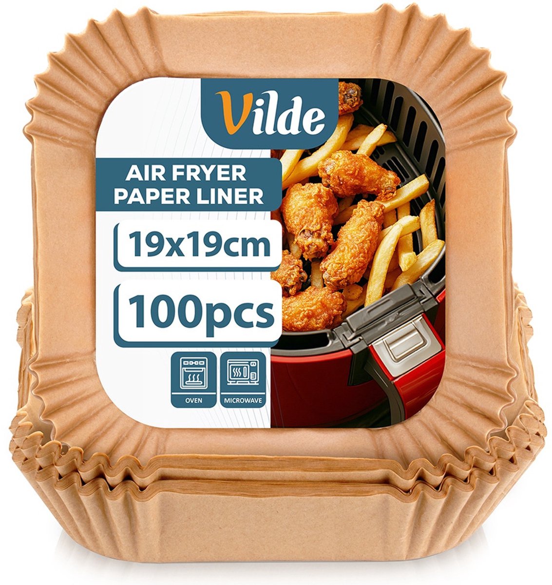 Airfryer Bakje zonder Olie Papier Vierkant 19x19 cm 100 stuks - Vorm voor Luchtfriteuse - Frituurmandje - Bakpapier - Accessoires