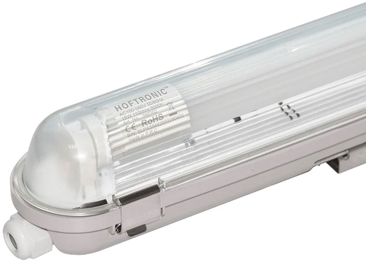 HOFTRONIC Ecoseries - LED TL armatuur 120cm IP65 - 4000K - 18W 3600lm (200lm/W) - Flikkervrij koppelbaar - T8 G13 fitting Wit