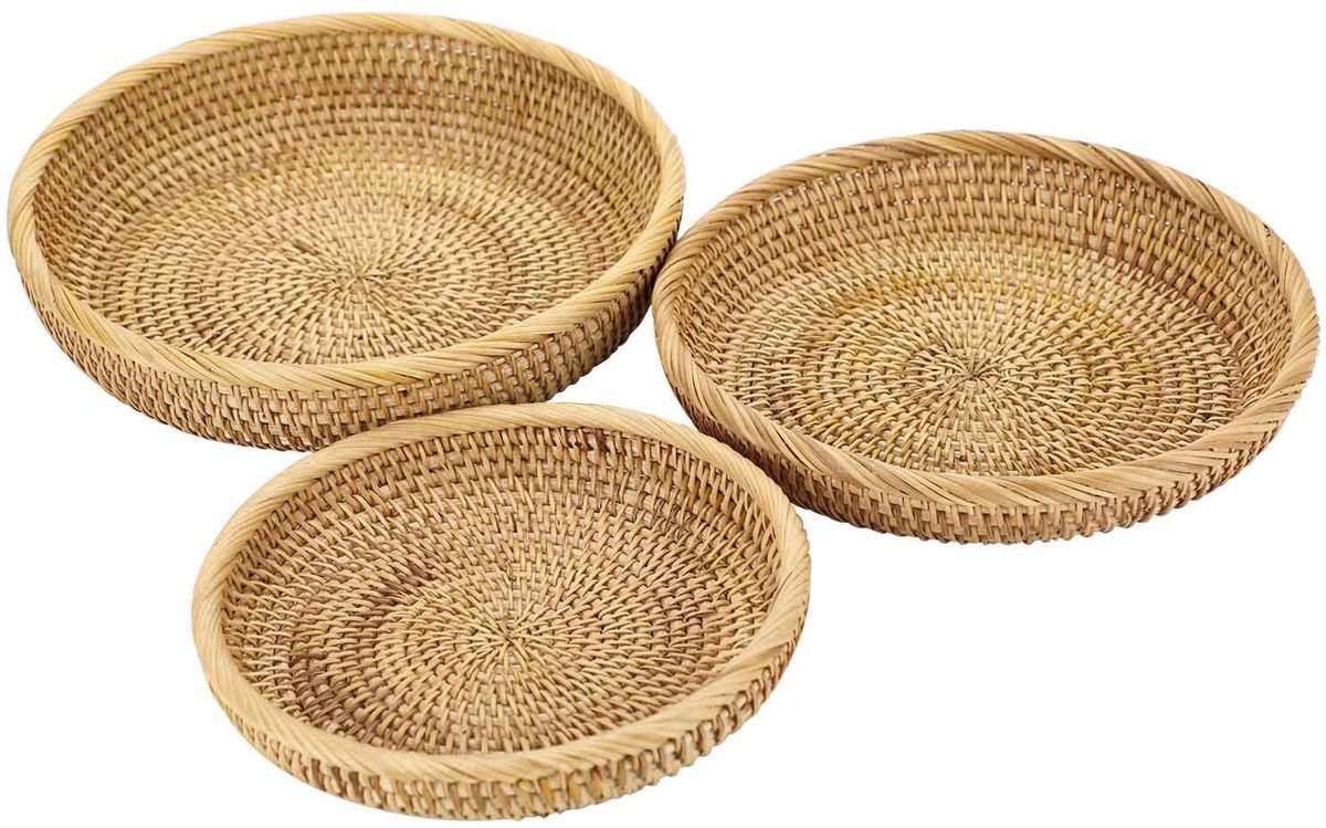Unyqoos® Set van drie ronde opbergmanden voor fruit, brood en snacks in diverse maten