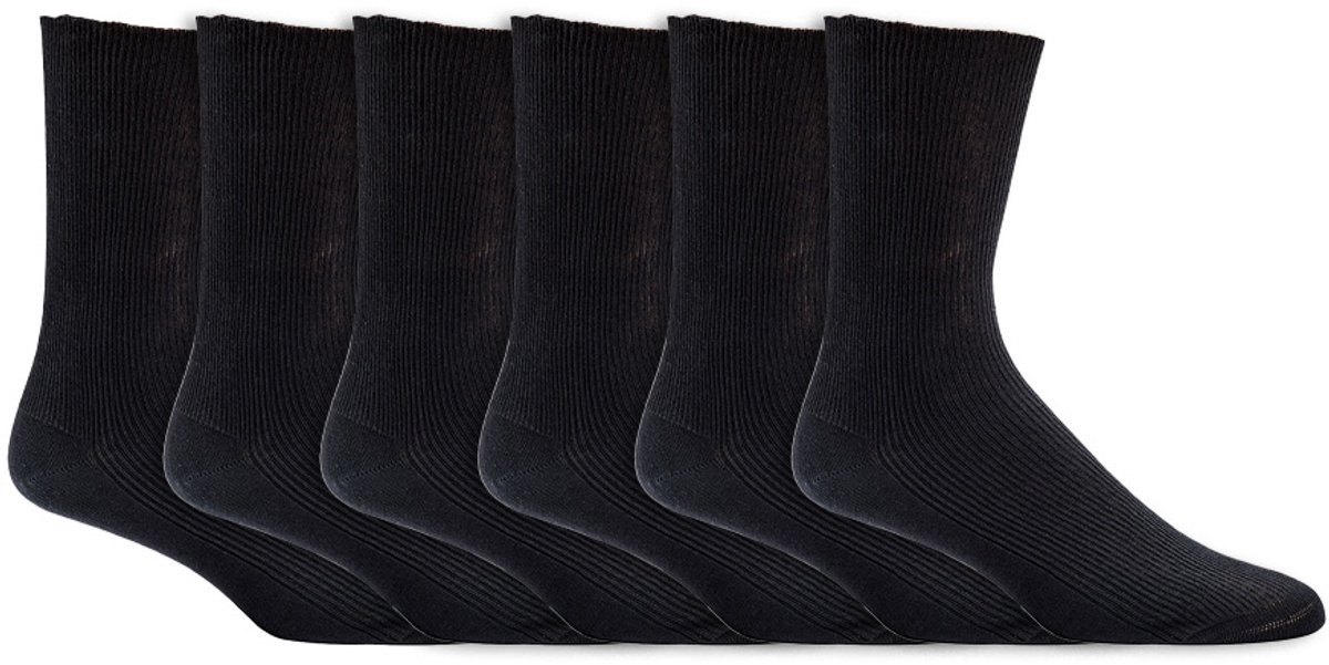 Heren sokken | 100% Katoen | Zonder rubber | Kleur: Zwart | Maat: Diverse maten | 6 paar