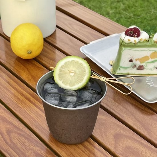 2-delige metalen koffiemok - Verdikte brede waterbeker voor koude dranken, industriële stijl, matstalen mok - Geschikt voor thuis, in de bar, buiten en op de camping - Zilver — afbeelding 2