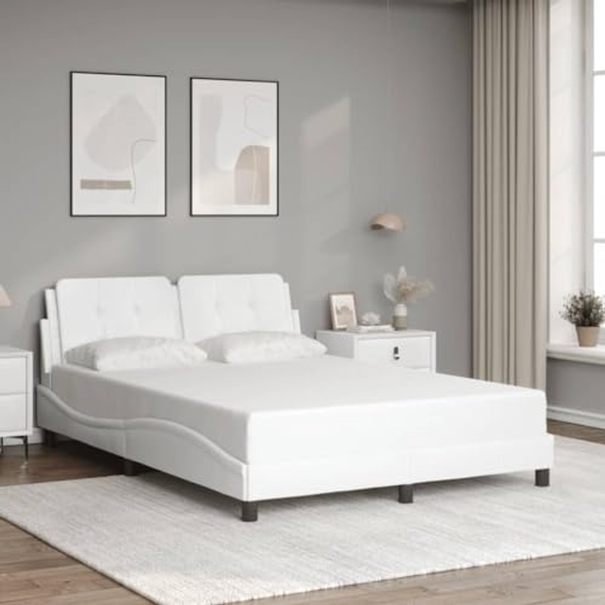 Bedframe met Hoofdeinde van Kunstleer 140x200 cm - Wit - Ideaal voor Slaapkamer en Gastenkamer