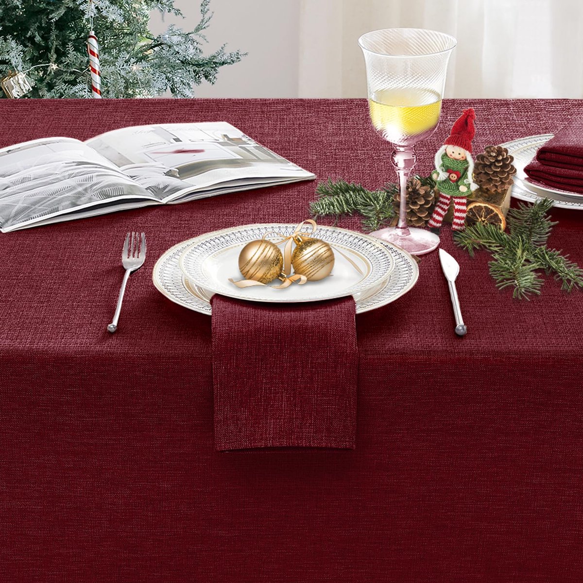 Unyqoos® Rood waterafstotend tafelkleed voor binnen en buiten, 140 x 100 cm