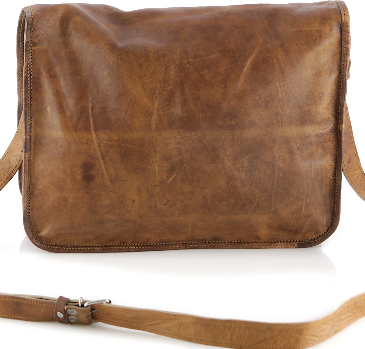 Crossbody Tas Echt Leer Laptoptas Handgemaakte Messengertas Almeria 17 inch – A4 Formaat - Echt Leer – 41x31x11 cm – Verstelbare Riem – Unisex – Echt Leer Cognac Bruin