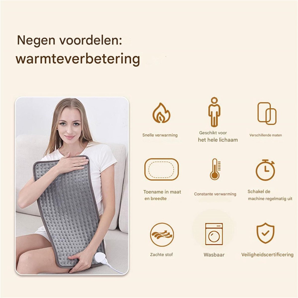 QTTVBTNA Elektrische Verwarmingsdeken met 9 Temperatuurinstellingen - afbeelding 3