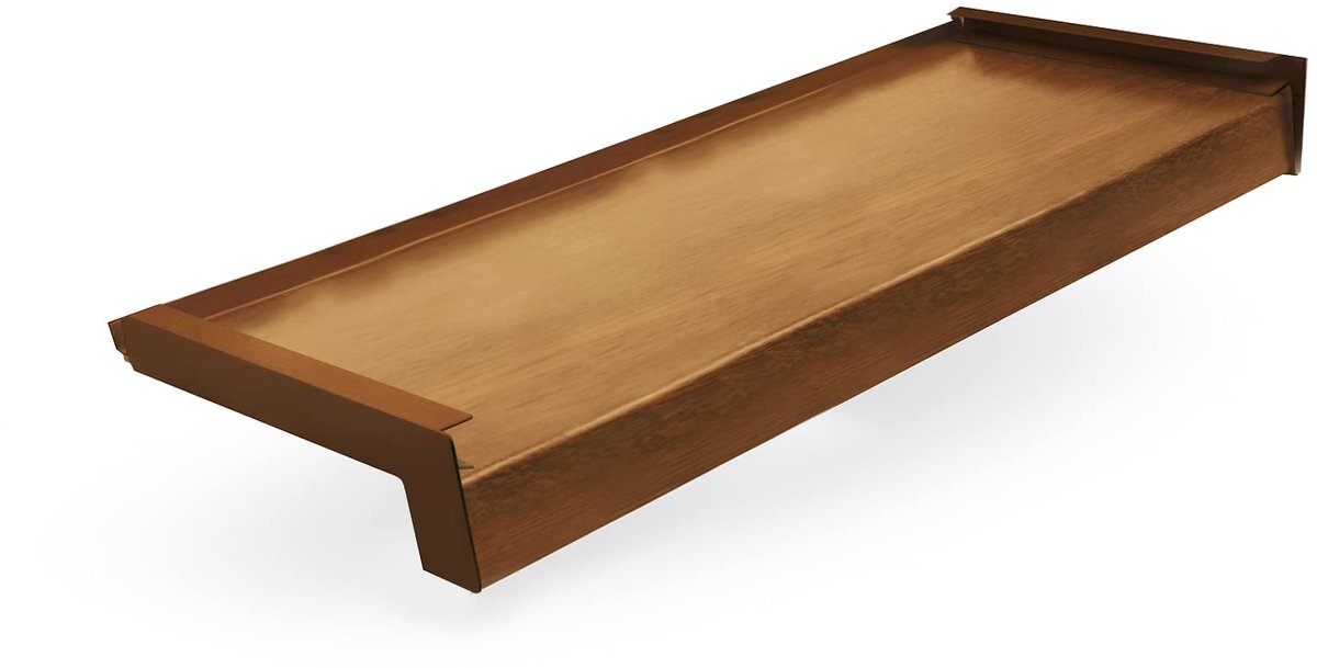 DQ-PP Vensterbank Staal + PVC-kleeffolie - 130 cm - Eikenhout Goud RAL 8003 - Diepte 27,5 cm - Weerbestendig - Incl. aluminium eindkappen - Vensterbank - Buitenvensterbank - Buiten - Vensterbank - Buiten