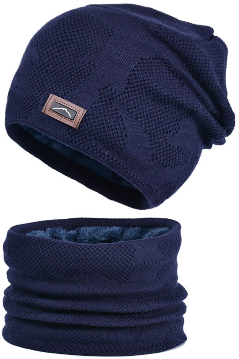 Muts, en Nekwarmer Set, Heren Dames, Beanie, Ski Muts, Dubbele Lagen Colsjaal, Unisex, One Size – Blauw