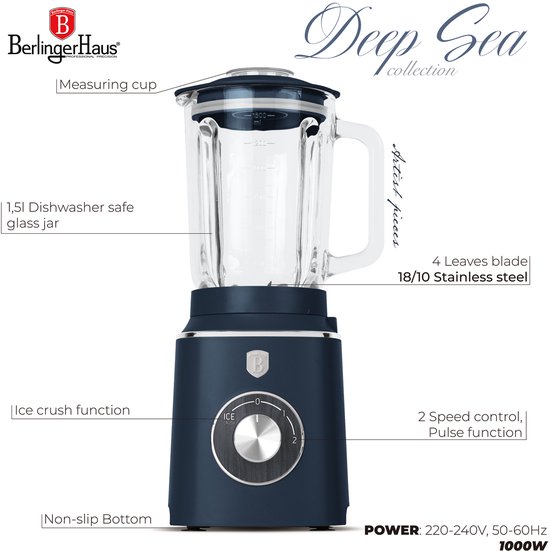 Berlinger Haus blender - met ice crush functie - Deep Sea mat blauw van Merkloos — afbeelding 5