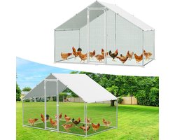 Kippenren 3×2×2 m - Verzinkt Staal - Buitenren met Deur & Veiligheidsslot - Met UV Zonnescherm - Voor Kippen, Gansen, Vogels en Kleine Huisdieren