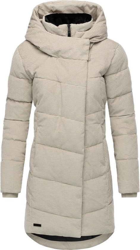 Ragwear Wuggys Women's Corduroy Winter Jacket with Cosy Inner Lining and Hood, XS-XXL, Black, XL