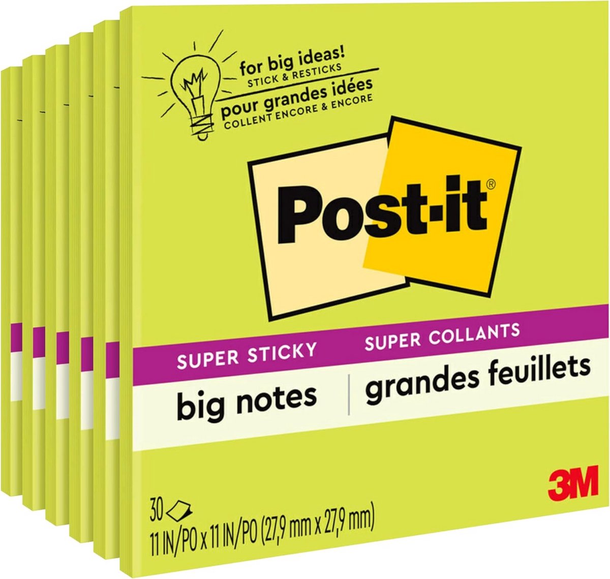 Extra Grote Super Sticky Notitieblokken 11x11 inch - 6 Pak Neon Groen