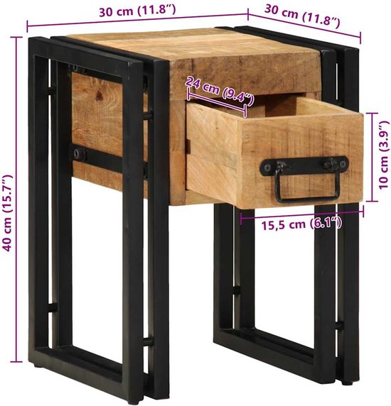 vidaXL - Bijzettafel - Bruin - en - Zwart - 30 - x - 30 - x - 40 - cm - Massief - Mango - Hout