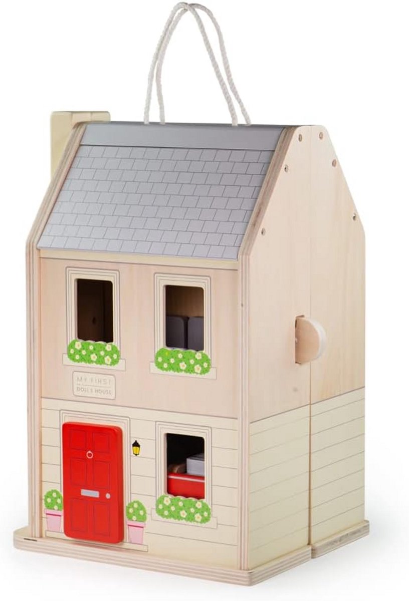 Houten Poppenhuis voor Peuters met Meubels en Poppen - Inclusief Auto
