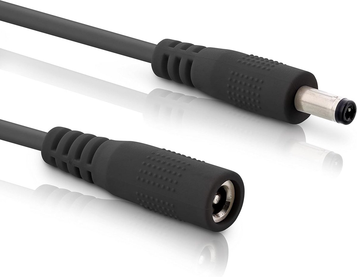 Universele DC Verlengsnoer voor Voedingen, LED Strips en Camera's - 1 Meter Zwart