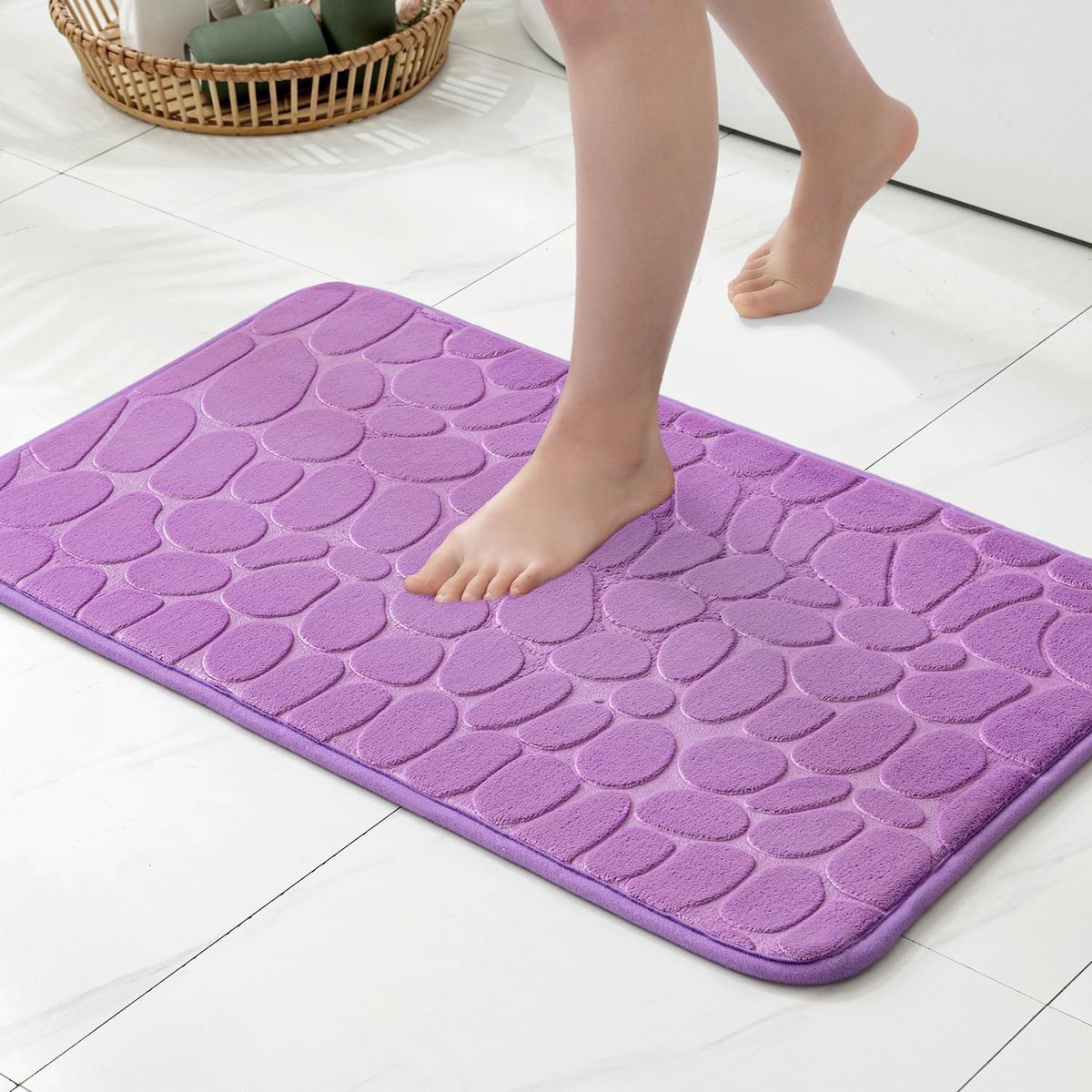 Stunq® Comfortabele Geometrische Badmat met Traagschuim voor Badkamer en Woonkamer, Antislip Ontwerp, 40 x 60 cm, Lichtpaars