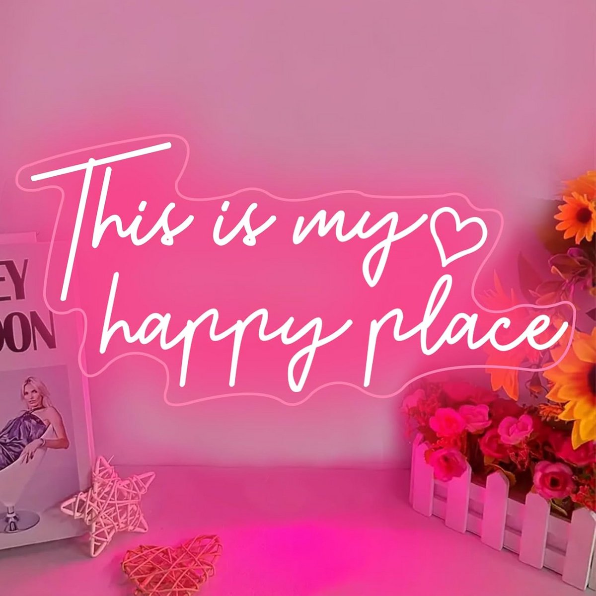Roze Neonlicht 'Dit is Mijn Gelukzalige Plek' - Sfeervolle LED Wandlamp Decoratie Slaapkamer en Kamer