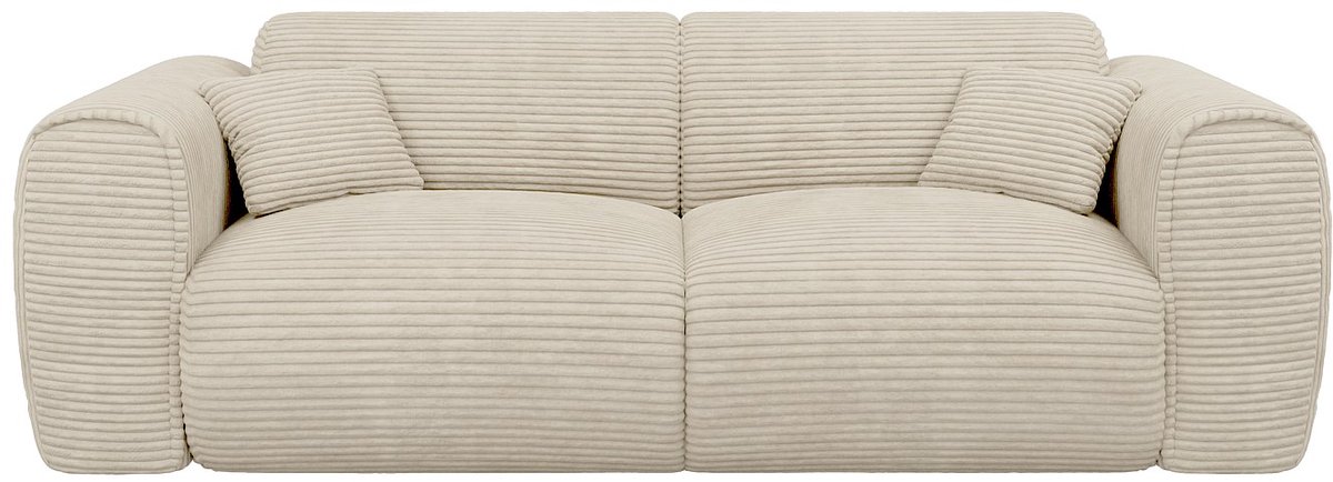 Vente-unique Driezitsslaapbank express in beige ribfluweel - Slaapoppervlak 140 cm - POGNIA