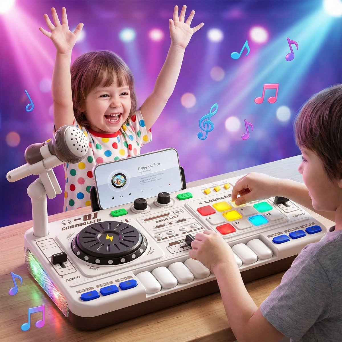 DJ-mixer voor kinderen van 3-10 jaar DJ-controller DJ-mixer Muziekinstrument met microfoon Meer daDJ Set Kinderen met Leerboekje - Oplaadbaar - Bluetooth - Microfoon - Speelgoed Muziekspeler - DJ Mixer Kids - Wit — afbeelding 2
