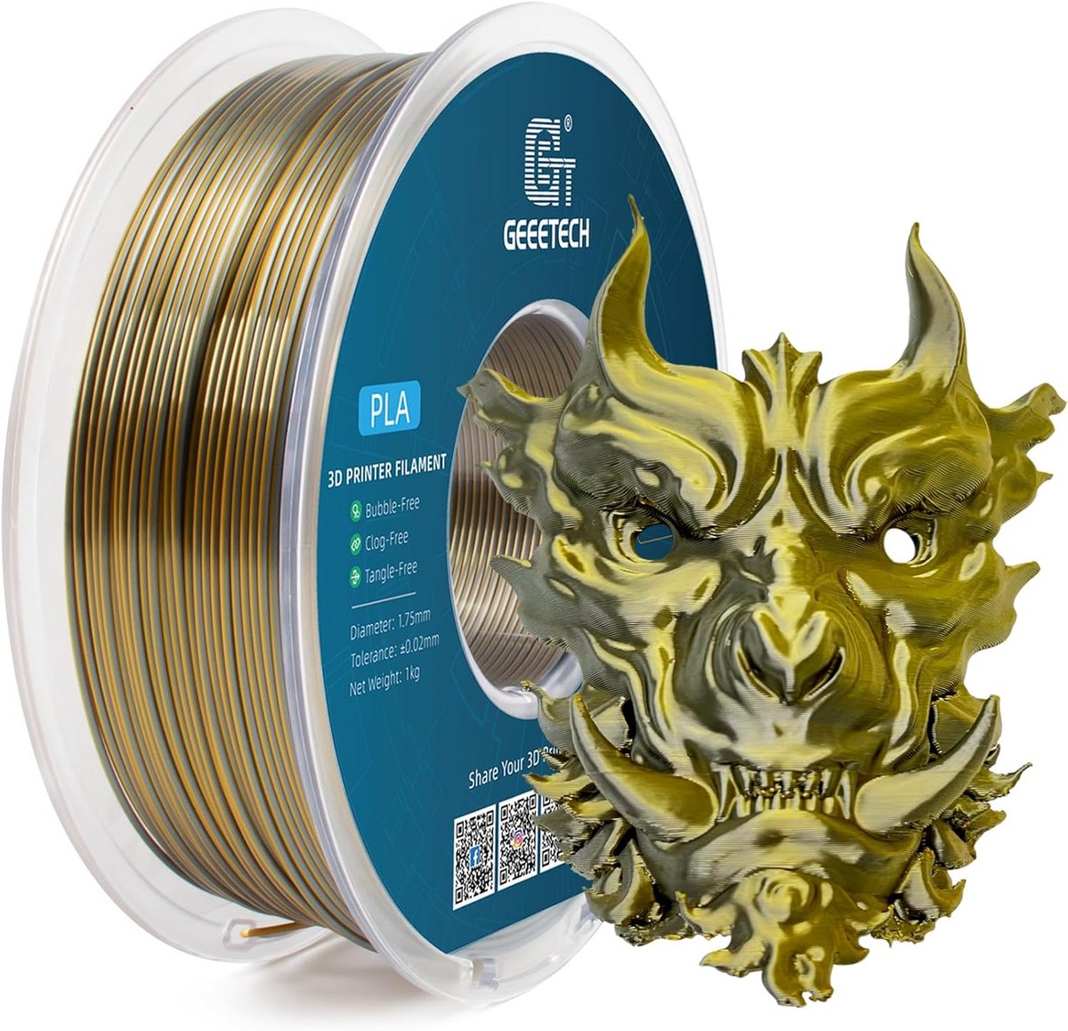 Zijde Finish 3D Printer Filament 1.75mm - Dubbelkleurig Goud & Zilver - 1kg Spoel