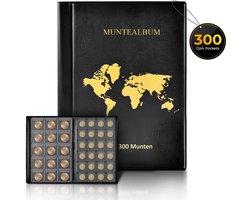 Hoogwaardig Muntenalbum - Tot 300 Munten - ECO-leer - Waterdicht - Munten Verzamelen - Verzamelmap Munten - Afmetingen 25cm x 18cm