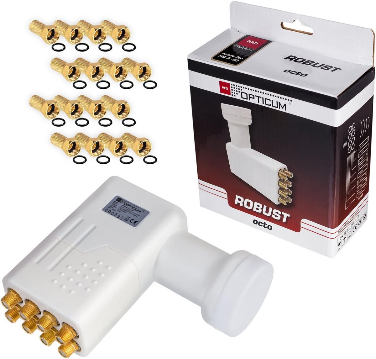 Octo LNB Schotelontvanger voor 8 Personen - Geschikt voor Full HD 4K TV - Inclusief 16 Vergulde F-Stekkers