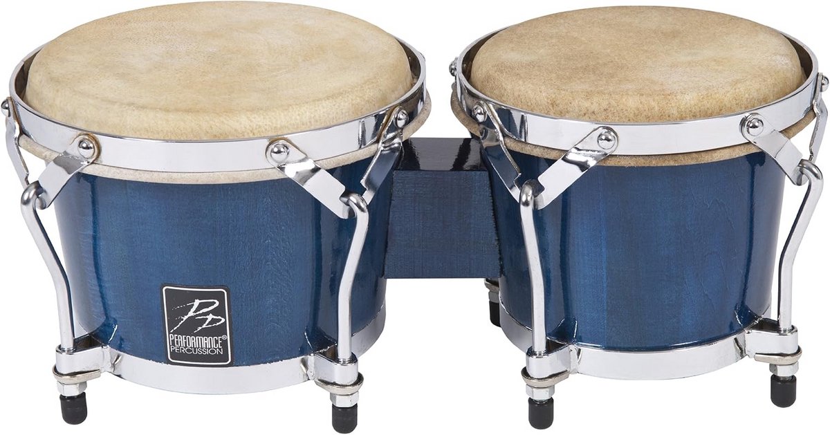 Set Bongo's Blauw Hout - Professionele Percussie Instrumenten 19cm en 16.5cm