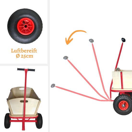 Houten Bolderkar met Luchtbanden - 100kg Draagkracht en 100L Inhoud - Ideaal voor Dagjes Uit van Houten — afbeelding 3