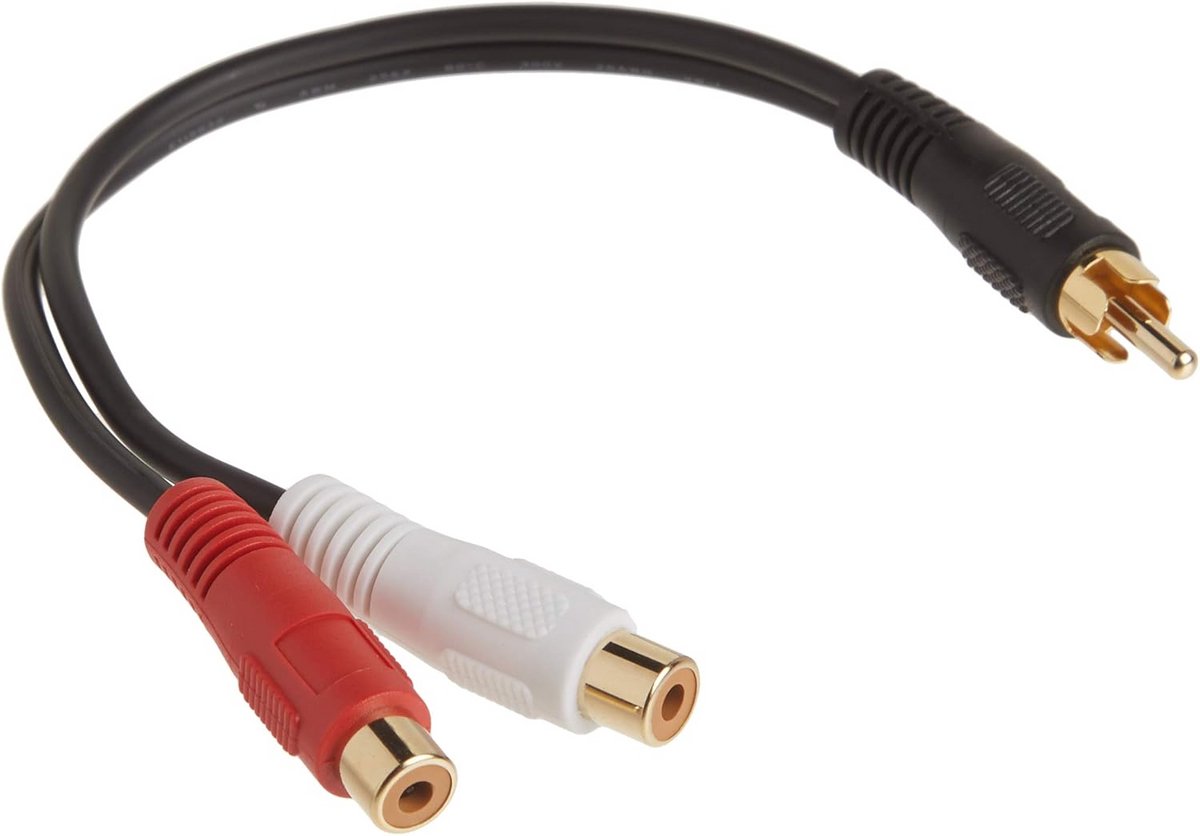 Stereo RCA Y-Kabel Splitter Mannelijk naar Twee Vrouwelijke Connectoren 15 cm Zwart