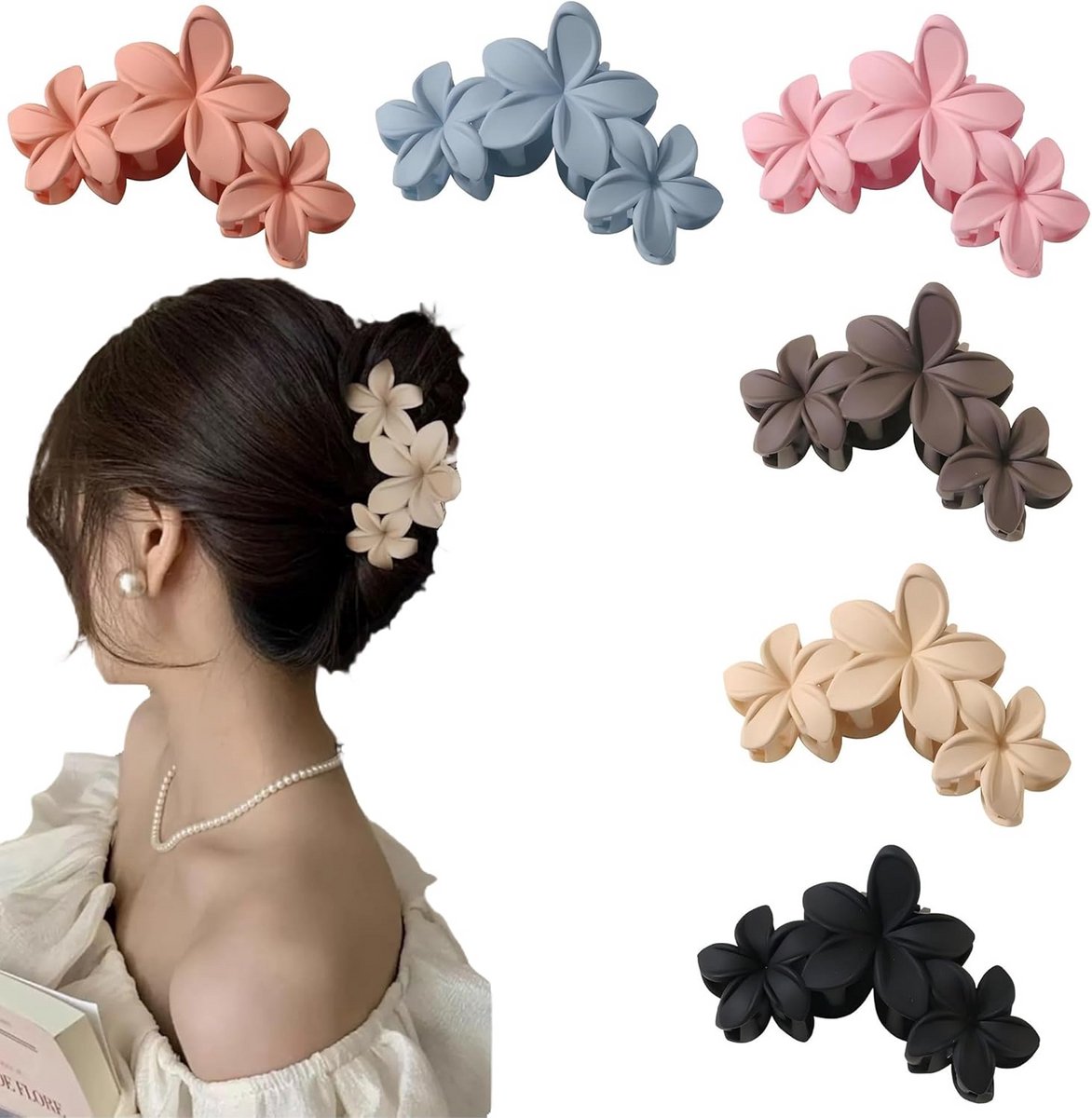 6 Stuks Grote Haarclips met Bloemdecoratie voor Dik Haar
