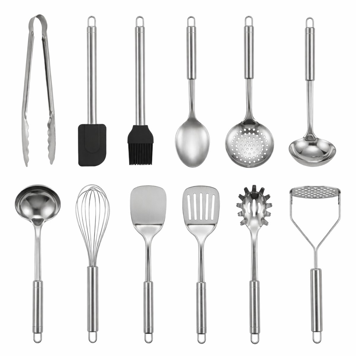 JustValue RVS Keukengerei Set - 12-delig - Spatel - Opscheplepel - Soeplepel - Roestvrij Staal