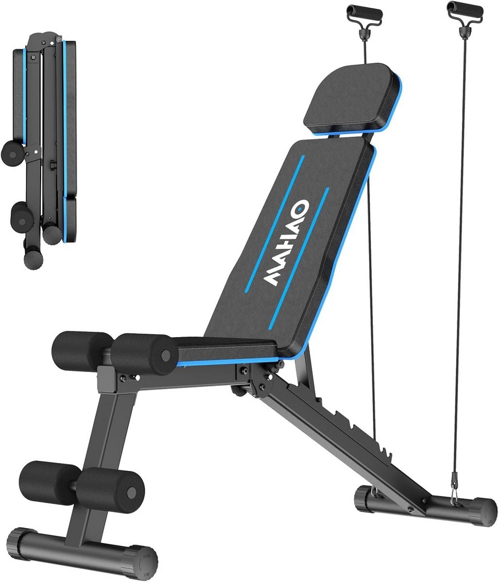 Opvouwbare Halterbank voor Krachttraining - 500 LBS Capaciteit met Verlengde Hoofdsteun
