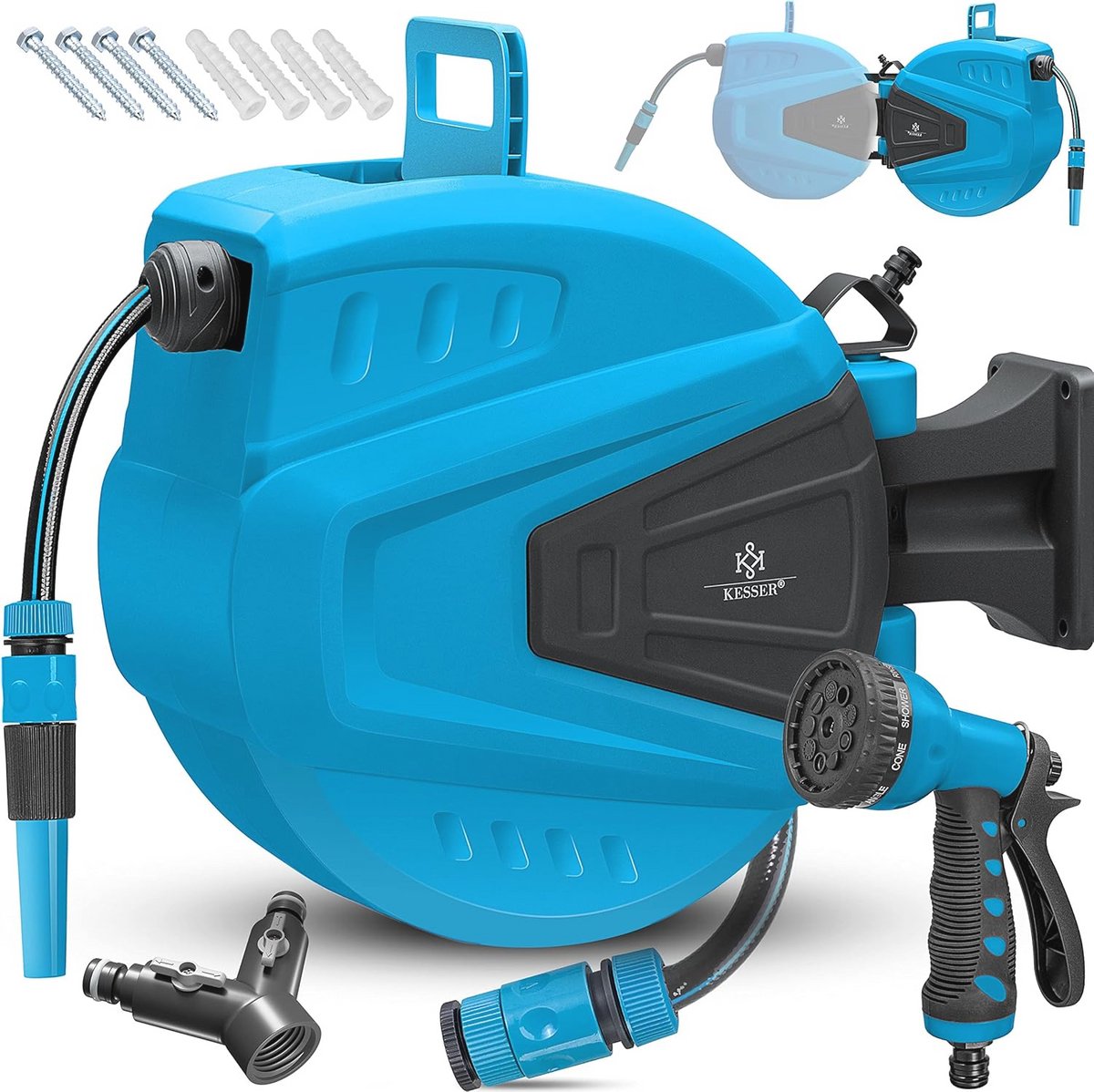 Automatische Slanghaspel 20 + 2 m met Wandbeugel en Handdouche - Tuinbesproeiing