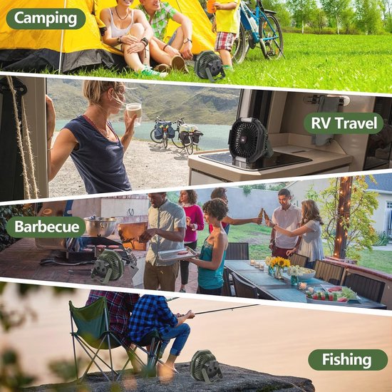 Hapivida Campingventilator met led-lantaarn, 10400 mAh USB-oplader, batterij-aangedreven plafondventilator, 3 snelheden campingventilator met afstandsbediening voor vissen, reizen, outdoor Hapivida Campingventilator met led-lantaarn, 10400 mAh USB-oplader, batterij-aangedreven plafondventilator, 3 snelheden campingventilator met afstandsbediening voor vissen, reizen, outdoor