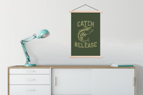 Porte-affiche avec affiche - Affiche scolaire - Vintage - Poisson - Texte - 60x90 cm - Lattes vierges