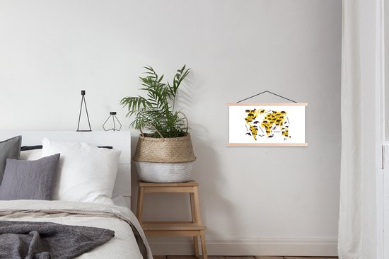Décoration murale - Carte du Wereldkaart - Jaune - Animaux - Affiche scolaire - 60x30 cm