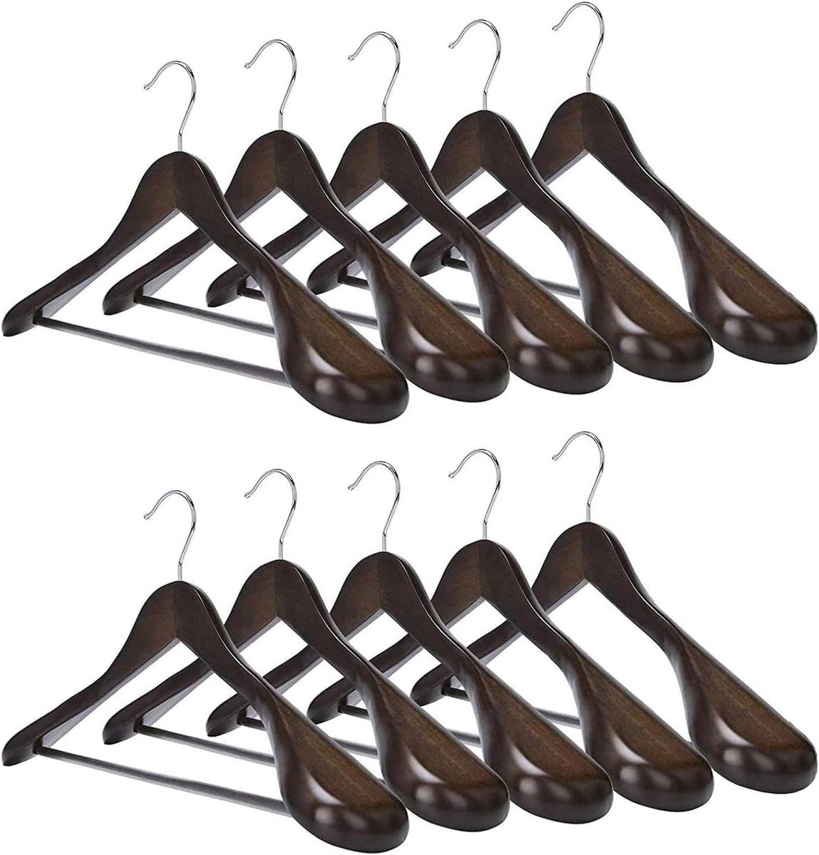 Kleerhangers Set van 10 van Massief Hout met Antislip en 360° Draaibare Haak