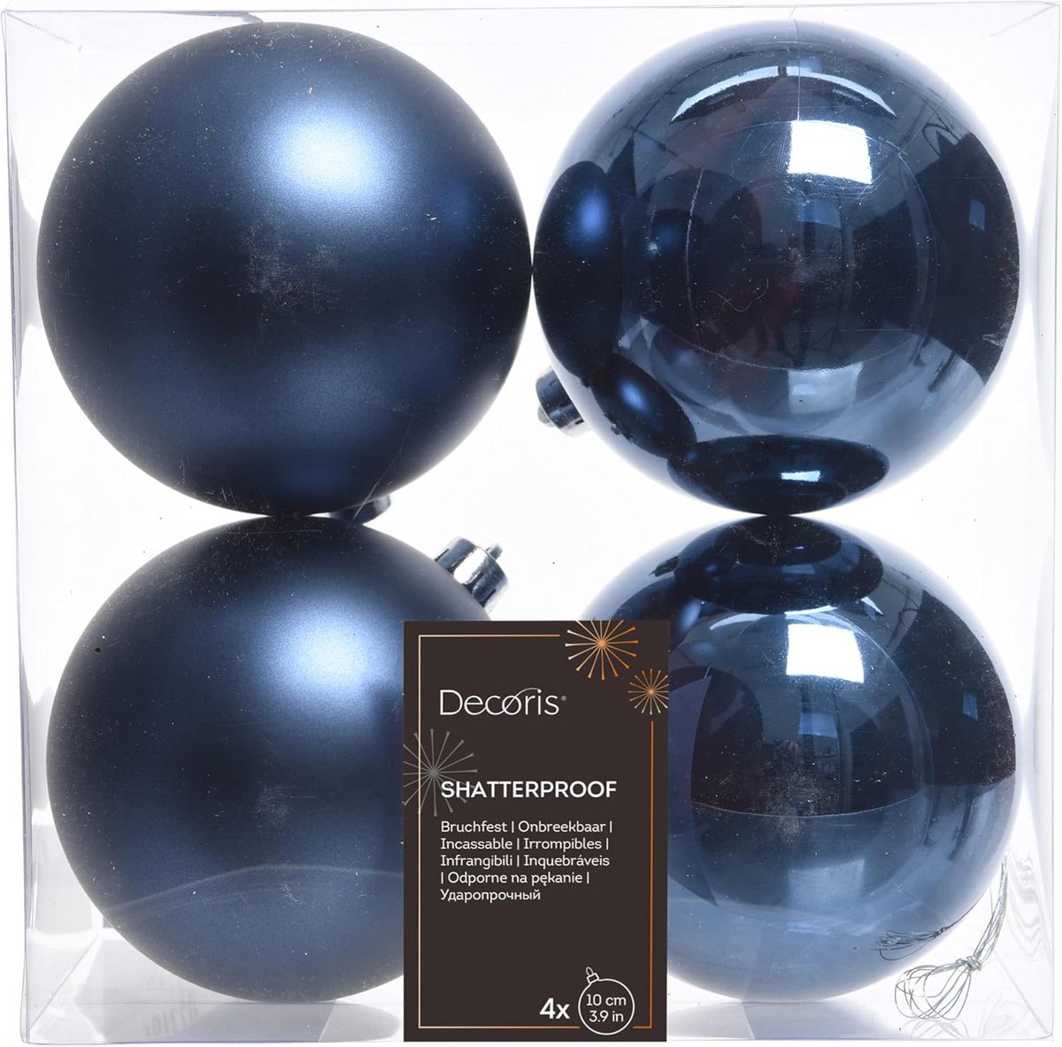 Set van 4 Grote Kerstballen 10 cm Marineblauw Onbreekbaar - Boomversiering