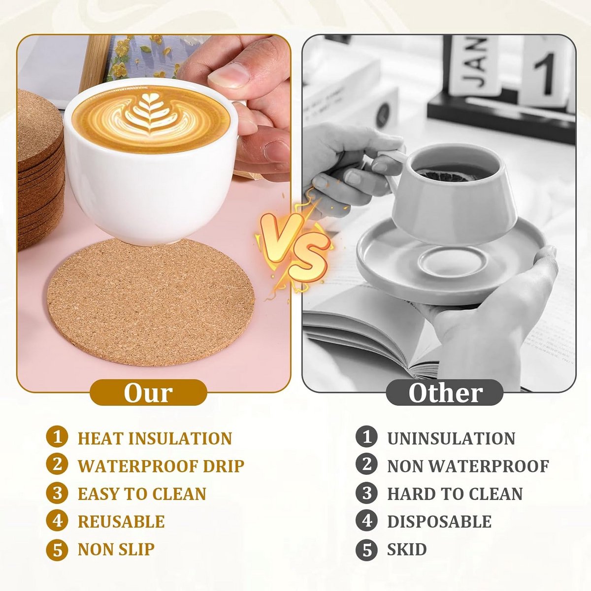 20x Ronde Kurken Onderzetters 10 cm – Antislip & Isolerend voor Dranken en Meubels