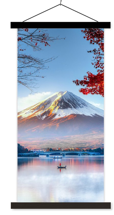Porte-affiche avec affiche 40x80 cm - Affiche scolaire - Le Mont Fuji japonais en Asie en automne - Affiche textile - Lattes noires