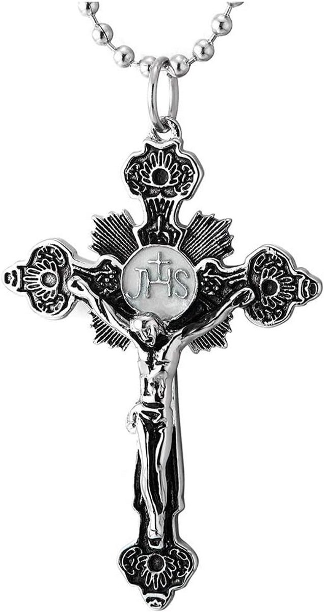 Groot Kruis Hanger Halsketting voor Heren - Vintage Stijl Roestvrij Staal met 60 cm Ketting