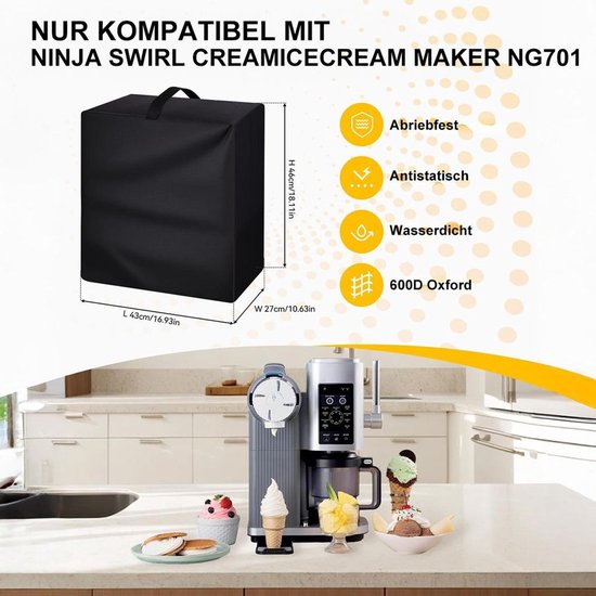 Deze stofhoes Geschikt voor de ijsmachine, gemaakt van 600D Oxford-stof, meet 43x27x46 cm en is geschikt voor de Ninja Swirl Creami NC701 softijsmachine. van Merkloos — afbeelding 5