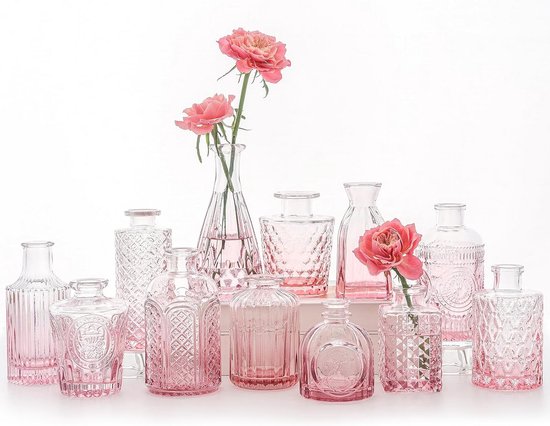 Kleine vazen, 10 stuks, mini-vazen, glas, bloemenvaas, kleine vazen